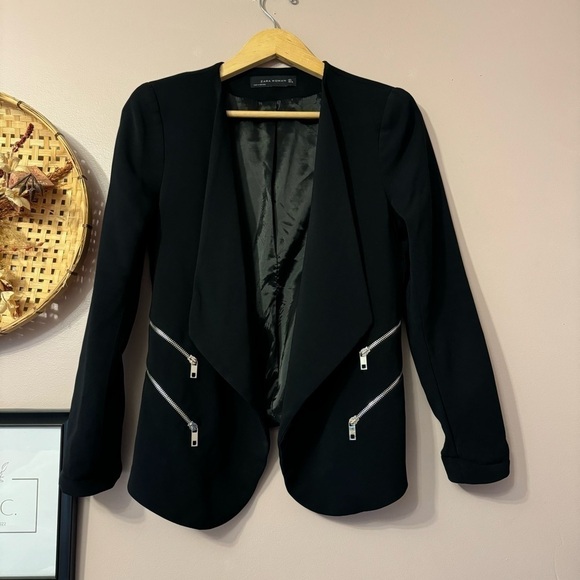 Zara Black Zipper Blazer Women Size L - Picture 3 of 11